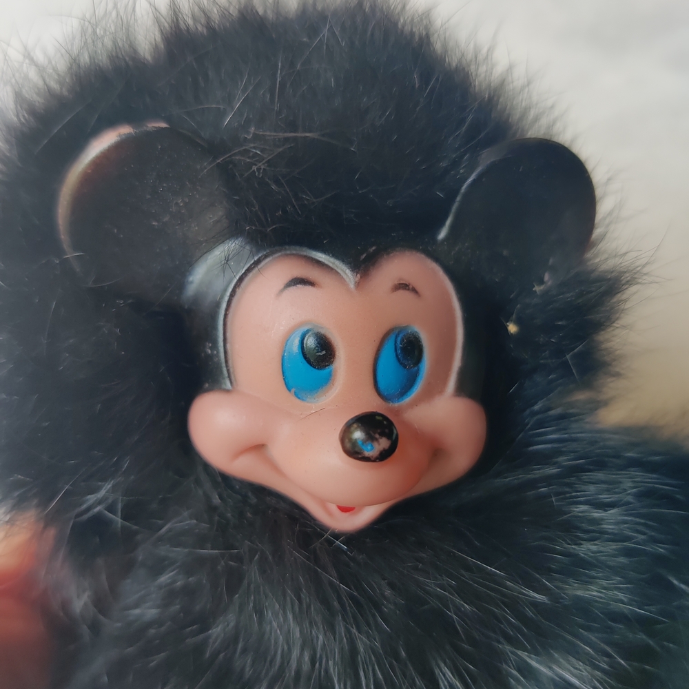 Vintage Mickey Mouse Rubber Face Real Fur Hanging Toy 7" Blue Eyes Rare 70s 80s - Picture 4 of 8